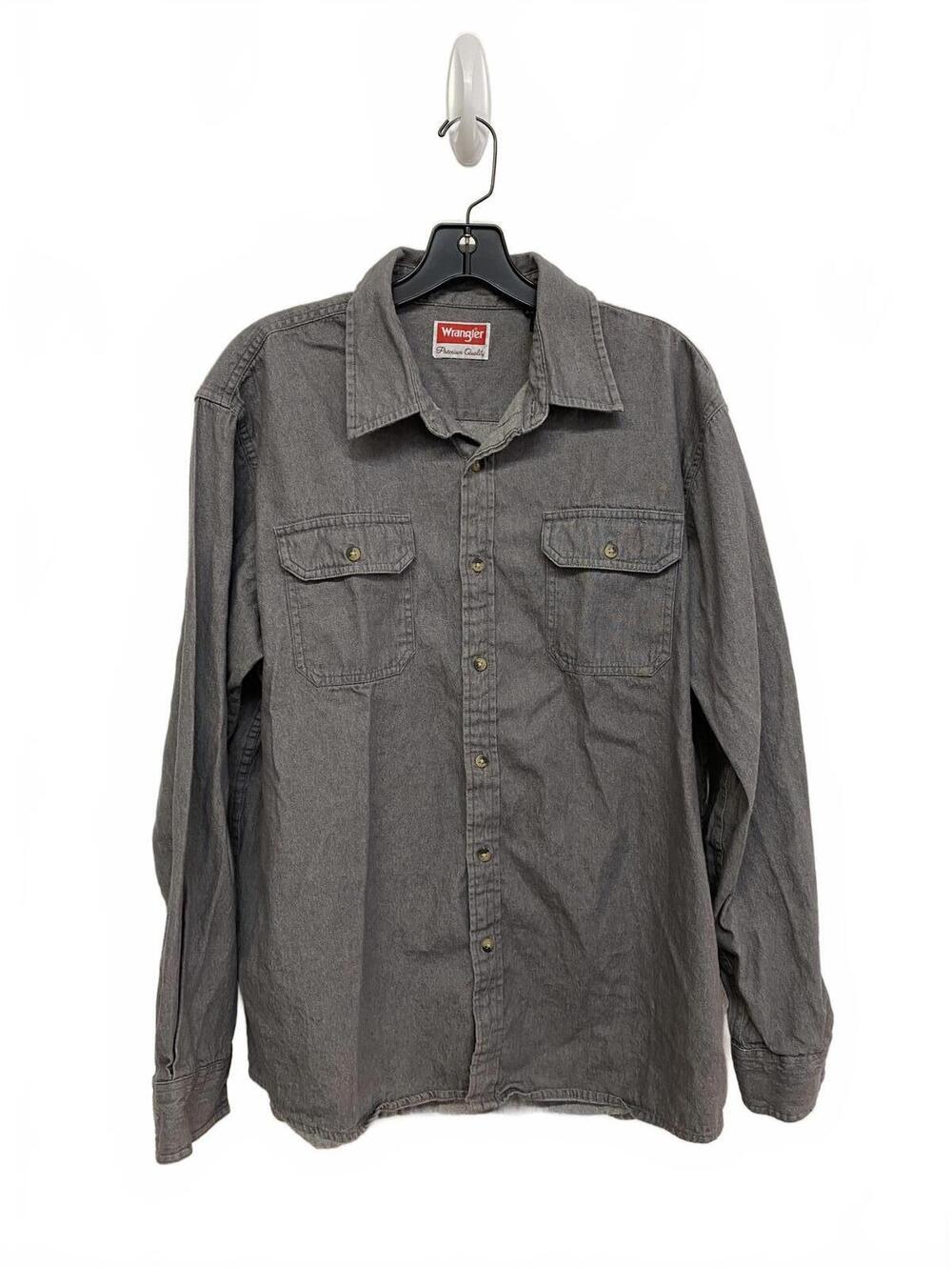 Modern Men’s Wrangler Charcoal Gray Long Sleeve Denim Shirt 100% Cotton Large